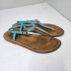 K.Jacques St. Tropez Teal Patent Leather Thong Sandals Leather Soles Women's 11